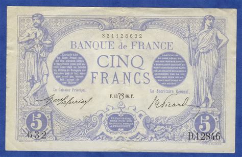 France Currency 5 Francs Zodiac banknote of 1916.|World Banknotes ...