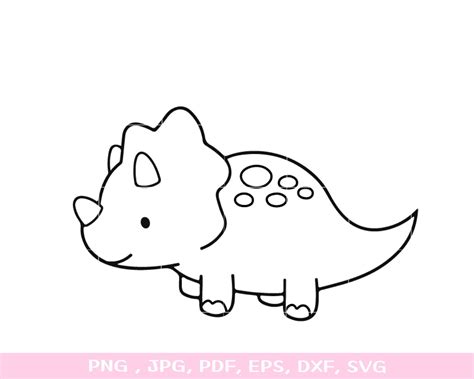 Cute Dinosaur SVG Baby Dino Outline Cut File Triceratops - Etsy