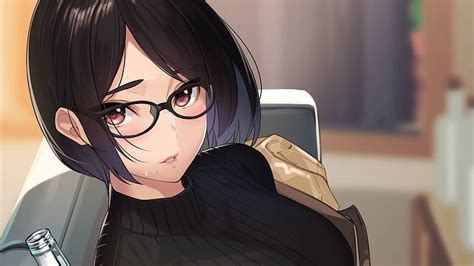 1366x768px, 720P free download | Short Hair Anime Girl With Glasses ...