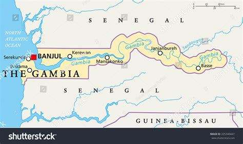 The Gambia Political Map With Capital Banjul, National Borders ...