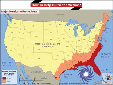 Map of USA highlighting Hurricane prone areas - Answers