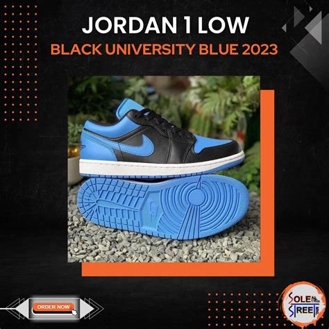 Jordan 1 Low Black University Blue 2023, Men's Fashion, Footwear ...