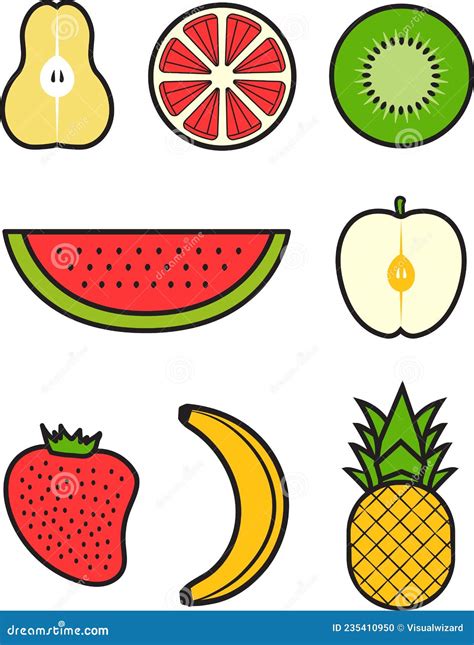 Simple Fruits Illustration Drawing Vector Pack Set Stock Vector ...