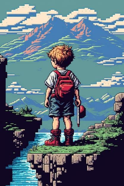 Premium AI Image | Pixel art child longs for adventure retro game ...