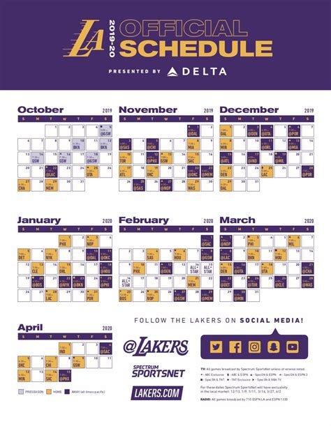 Lakers schedule in color : r/lakers