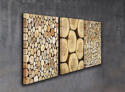 tree slab wall art set of 3, wood wall panel triptych, set of wood wall ...