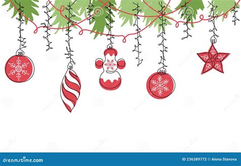 Christmas Vector Color Border. Xmas Decorations, Christmas Tree Toys ...