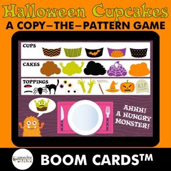 Boom Cards™ Halloween Cupcakes: Copy the Pattern Game by Speechie Witchie