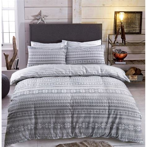 Fairisle Grey Duvet Set Reversible Brushed Cotton Bedding Double 264796