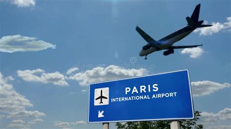 Plane Landing in Paris France with Signboard Stock Illustration ...