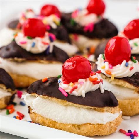 several desserts are arranged on a plate with sprinkles