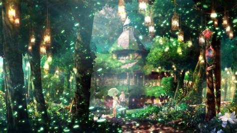 Download Anime Couple In The Forest Green Anime Aesthetic Wallpaper ...