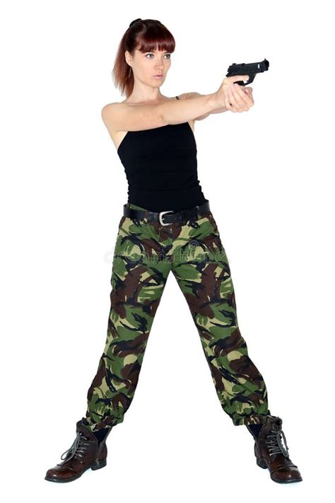 Army girl pointing a gun stock image. Image of female - 28859093