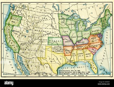 US map showing seceding states by date US Civil War 1860 and 1861 Stock ...