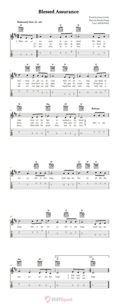 Blessed Assurance - Easy Guitar Sheet Music and Tab with Chords and Lyrics