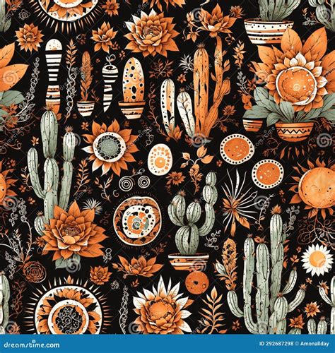 Boho Cactus Art Wallpaper Seamless Pattern Colorful Digital Background ...