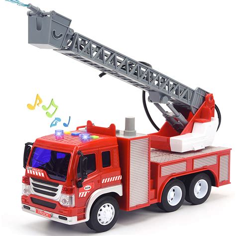 Buy Fire Truck Toy with Lights and Sounds, 10.5" Friction Powered Car ...