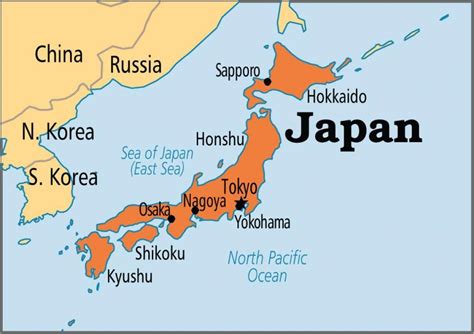 Japan on world map: surrounding countries and location on Asia map