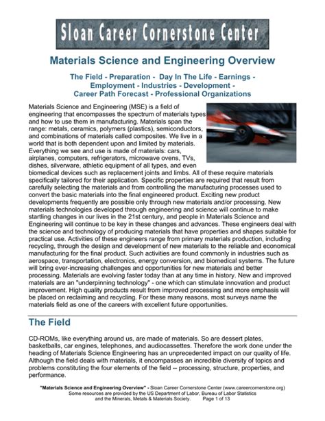 Materials Science and Engineering Overview