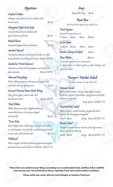 Menu at Nantuckets restaurant, Port Jefferson