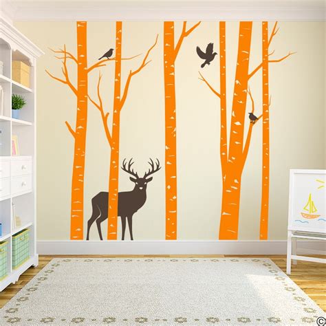 Aspen Trees with Deer and Birds Vinyl Wall Mural Decal 90 | Etsy