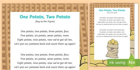 FREE! - One Potato, Two Potato Song (Teacher-Made)