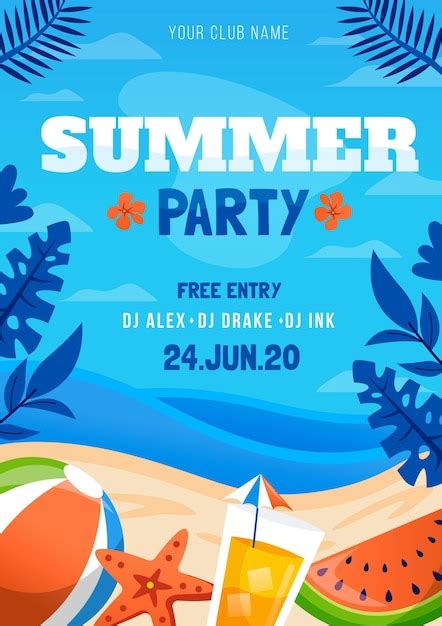 Free Vector | Summer party poster flat design