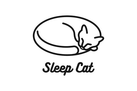 Simple Minimalist Sleeping Cat Kitty Line Logo 14212863 Vector Art at ...