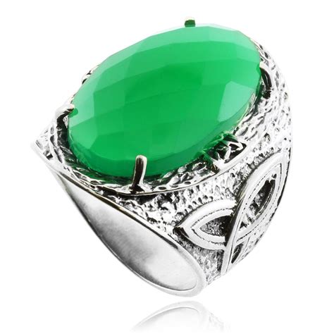 Green Stone Celtic Silver Ring