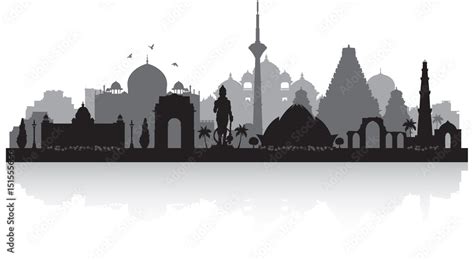 Delhi India city skyline silhouette Stock Vector | Adobe Stock