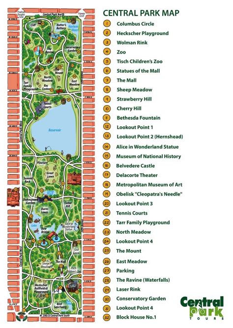 Large detailed map of attractions in Central Park, New York city | New ...