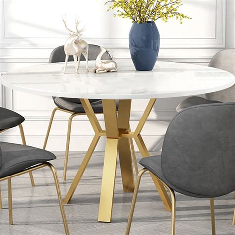 Modrest Holly Modern White Gold Round Dining Table | lupon.gov.ph