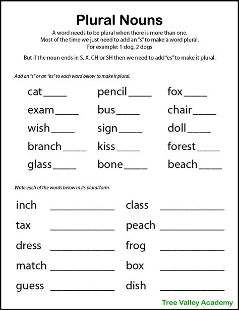 Singular And Plural Nouns Printable Worksheets