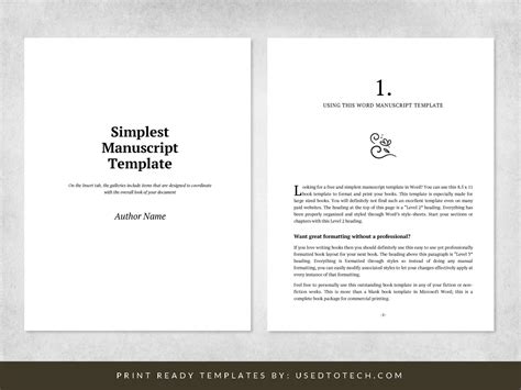 Book manuscript template in 8.5 x 11 paper size