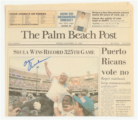 Don Shula Signed 1993 The Palm Beach Post Newspaper (JSA) | Pristine ...