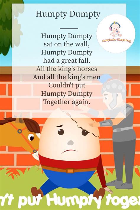 Lyrics for Humpty Dumpty Song | Nursery rhymes lyrics, Humpty dumpty ...