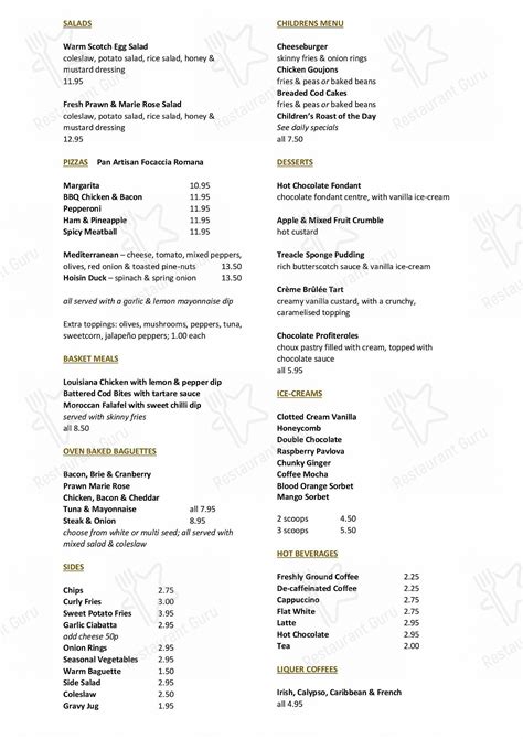 Menu at Court Farm Inn pub & bar, Newton Abbot