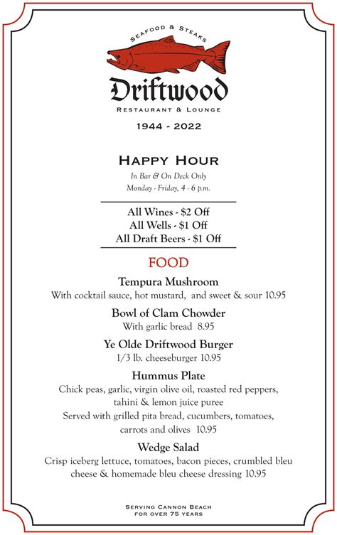 Happy Hour - Driftwood Restaurant & Lounge - Cannon Beach, Oregon ...