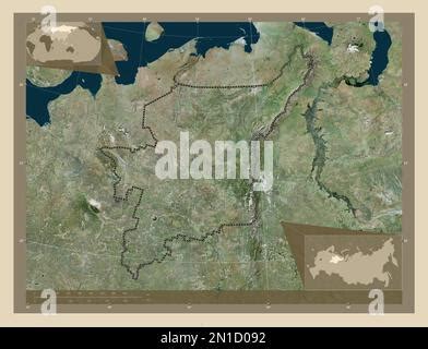 Komi, republic of Russia. High resolution satellite map. Locations and ...