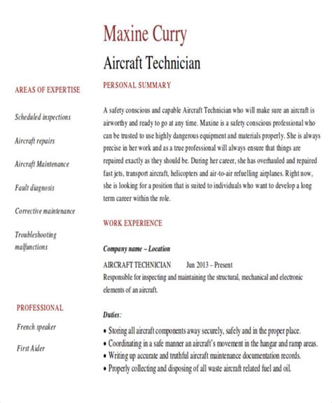 FREE 9+ Sample Maintenance Technician Resume Templates in MS Word | PDF