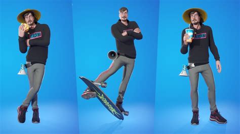 MrBeast Skin Showcase with Emotes and Dances | Fortnite X MrBeast Skin ...