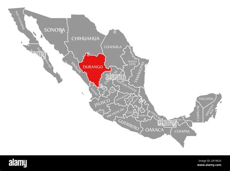 Durango red highlighted in map of Mexico Stock Photo - Alamy