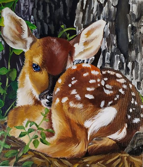 Nature Canvas Painting, Deer Painting, Impasto Painting, Hand Painting ...