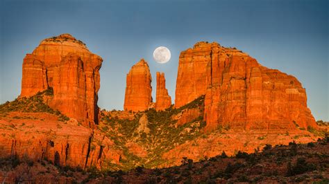 sunset, cathedral, arizona, rock, 4K, moon, desktop, backgrounds ...