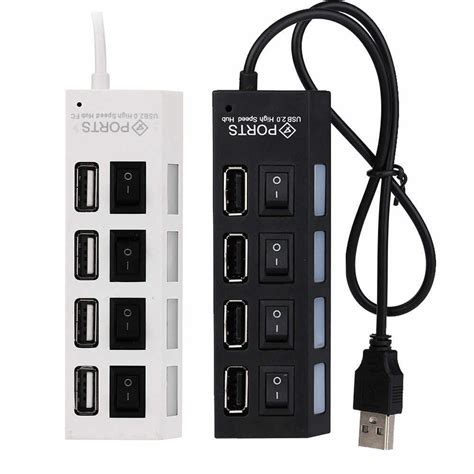 4-port usb 2.0 hub with individual power switches - multicolor - D-list