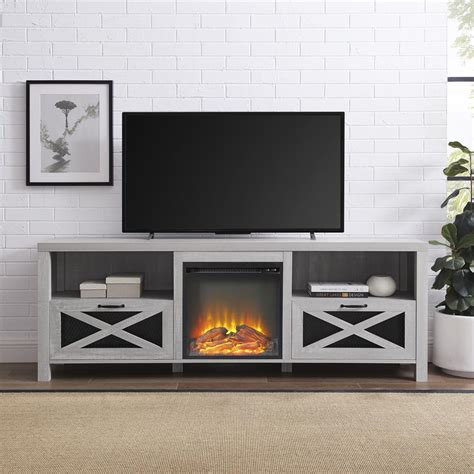 70" Rustic Farmhouse Fireplace TV Stand - Stone Grey