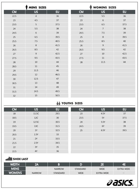 Asics Kids Shoe Size Chart