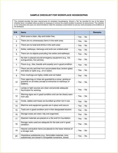 Workplace Housekeeping Checklist Template Example | GeneEvaroJr