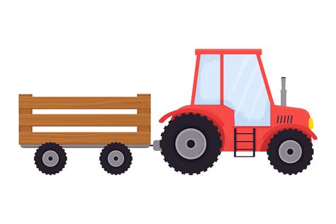 Red tractor with trailer, agriculture equipment in cartoon style ...