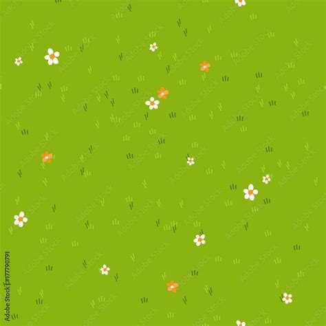 Cartoon grass with small flowers daisy and marigold. Grass field ...